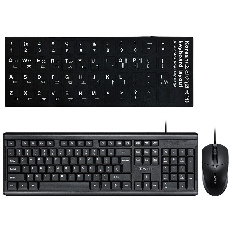 Wired Keyboard Mouse Computer Office Russian Español Set Backlight Gaming Mechanical Feel USB 104 Keycaps Laptop Bundle Keyboard: Korean