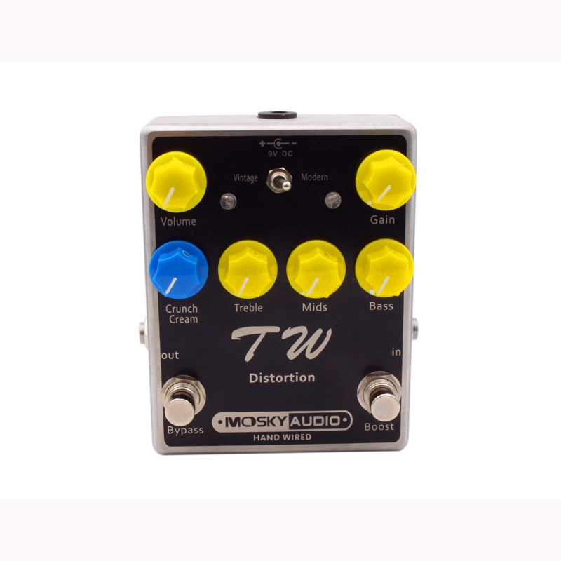 MOSKY TW Distortion Guitar Effect Pedal with Capacitors/Resistors/IC Three Band EQ Effects True Bypass Full Metal Shell