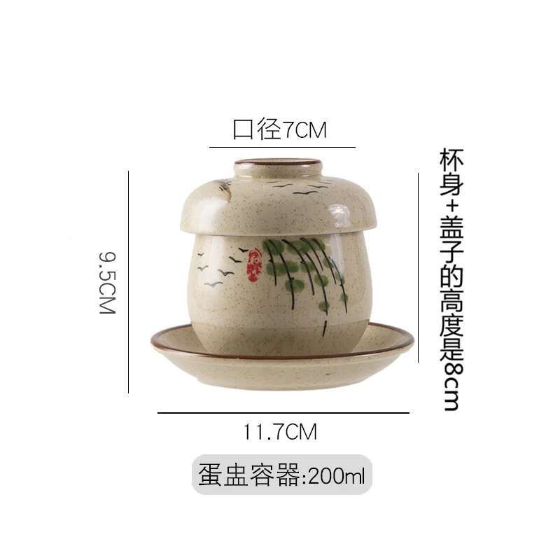 Filles à vapeur avec couvercle, bol à pudding en céramique, tasse à vapeur à œufs japonaise, Dessert, accent d'oiseau, petit bol à soupe aux œufs: vert clair