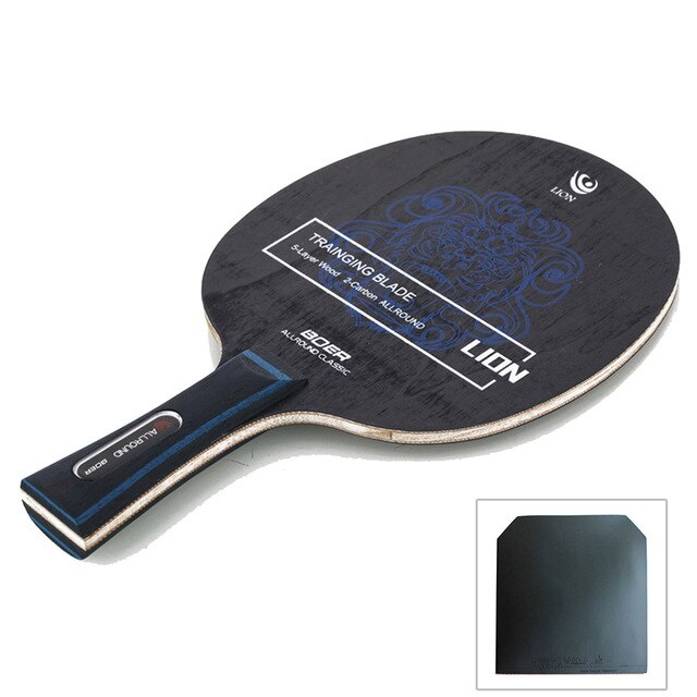 Boer 7 ply raquete de tênis de mesa lâmina ping pong bat paddle profissional em linha reta/horizontal lidar com diy cola borracha: Long Handle Black