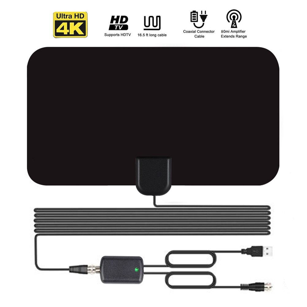 Mini HDTV Antenna Mini TV Aerial w/ Signal Amplifier 50 Miles Range Indoor 4K Digital for Household TV Watching Accessories