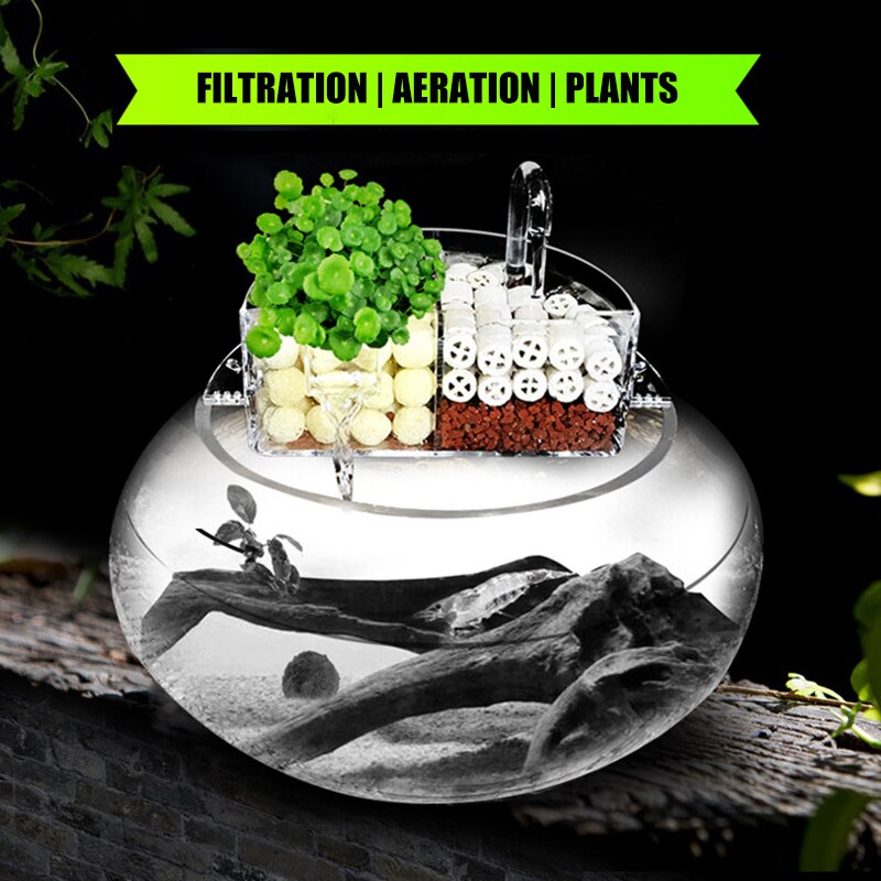 3-In-1 Acryl Aquarium Externe Filter Doos Opknoping Soort Waterzuiveraar Filter Materiaal Voor Ronde Aquarium huisdieren Benodigdheden
