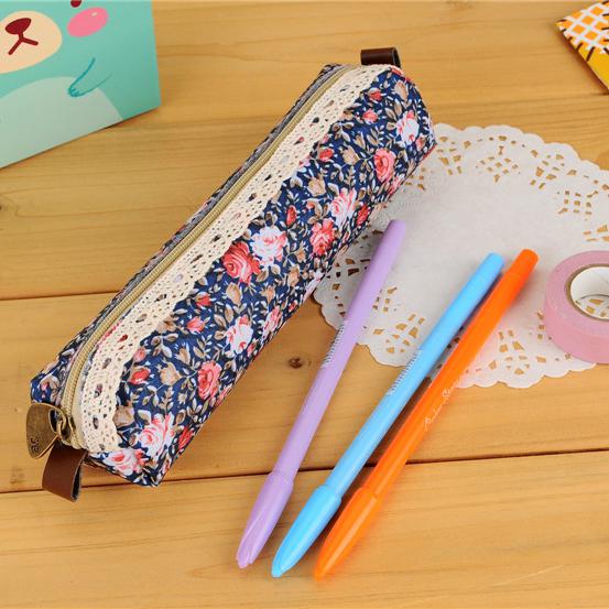 Mini Retro Flower Floral Lace Pencil Case, Pencil Bag School Supplies Cosmetic Makeup Bag Zipper Pouch Purse, Estojo Escolar: D