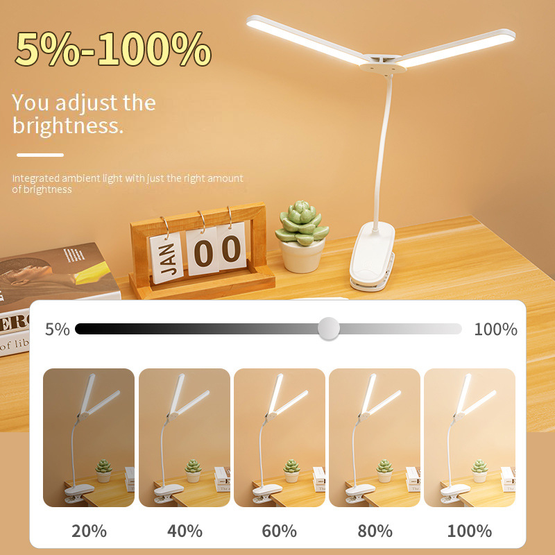 Lampe Double LED Soin des Yeux - Rechargeable & à Clip - Lampe de Lecture Chevet Dortoir