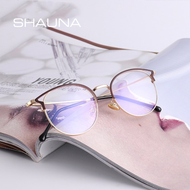 SHAUNA Anti-Blue Light Metal Cat Eye Glasses Frame Cat Ear Optical Frames Women