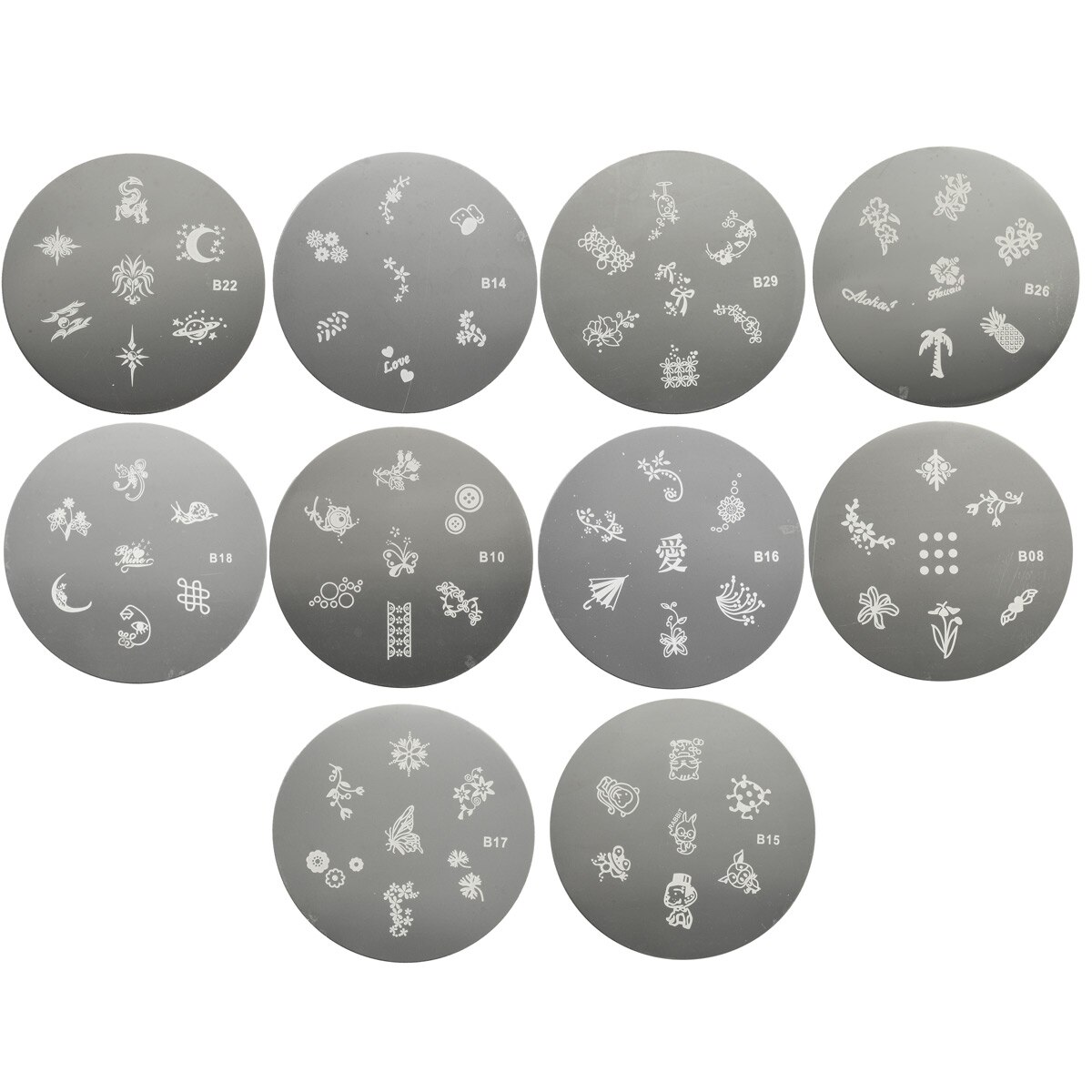10pcs Nail Stamp DIY Stencil Polish Nail Stamping Set Round Print Manicure Template