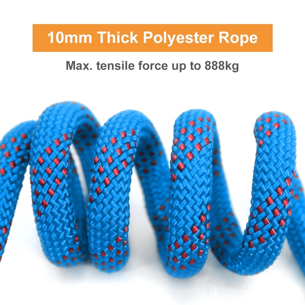 Tomshoo 10 mm Kletterseil, 10 m/20 m/30 m, statisches Rapelling-Seil für Höhle Außenbereich, für Feuerrettung, Sicherheit, Fluchtklettern, Zubehör