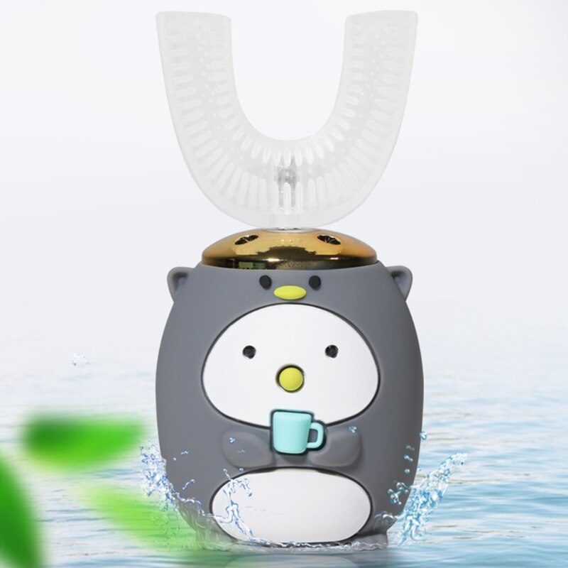 sprytny 360 stopni w kształcie litery U elektryczna szczoteczka robić zębów dla dzieci silikonowa automatyczna szczoteczka ultradźwiękowa kreskówka wzór dla dzieci