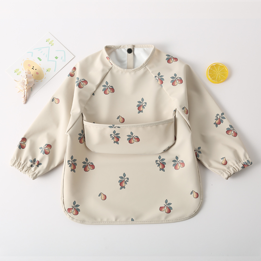 Baby Long Sleeved Bibs Children Toddler Bibs Art Crafts Waterproof Mealtime Protection Washable Easy Clean Smock for Kid: Pear