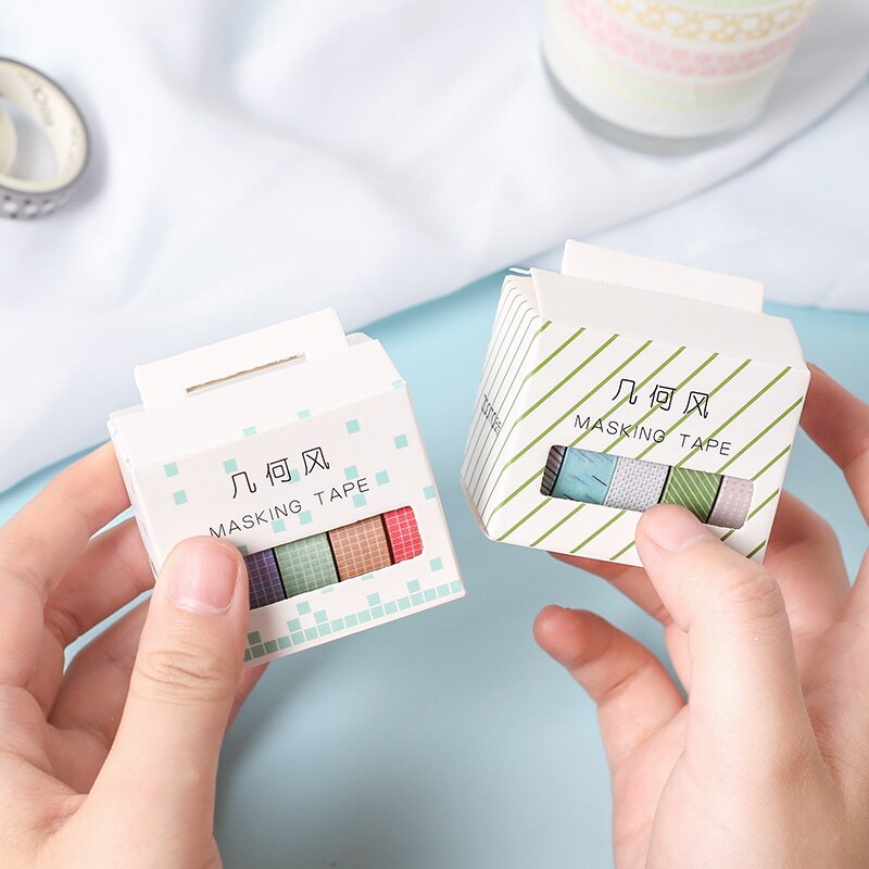 Juego de cinta Washi Tape de papel de Color básico de 5 uds., tira de encaje de 10mm, cinta adhesiva negra y gris, pegatinas de decoración F634