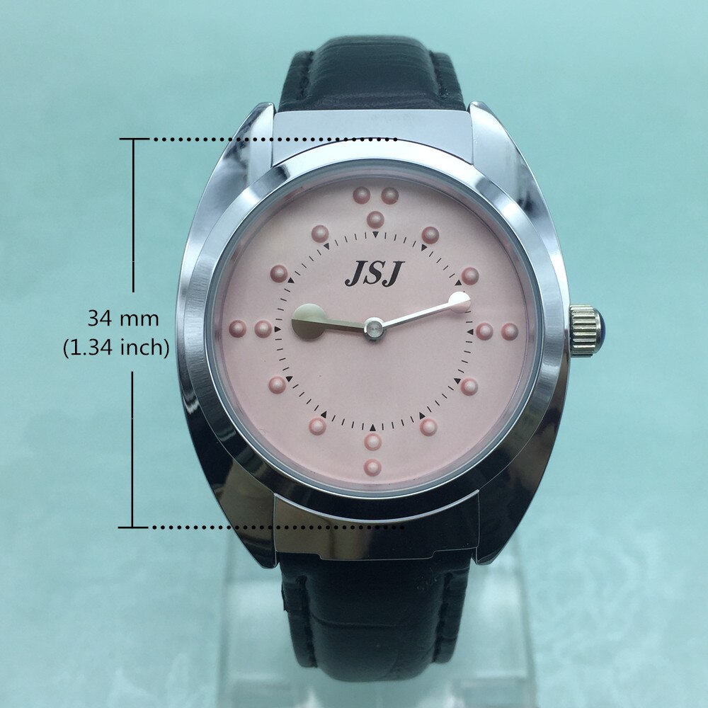 Tactiel horloge voor blinden met leren band, roze wijzerplaat