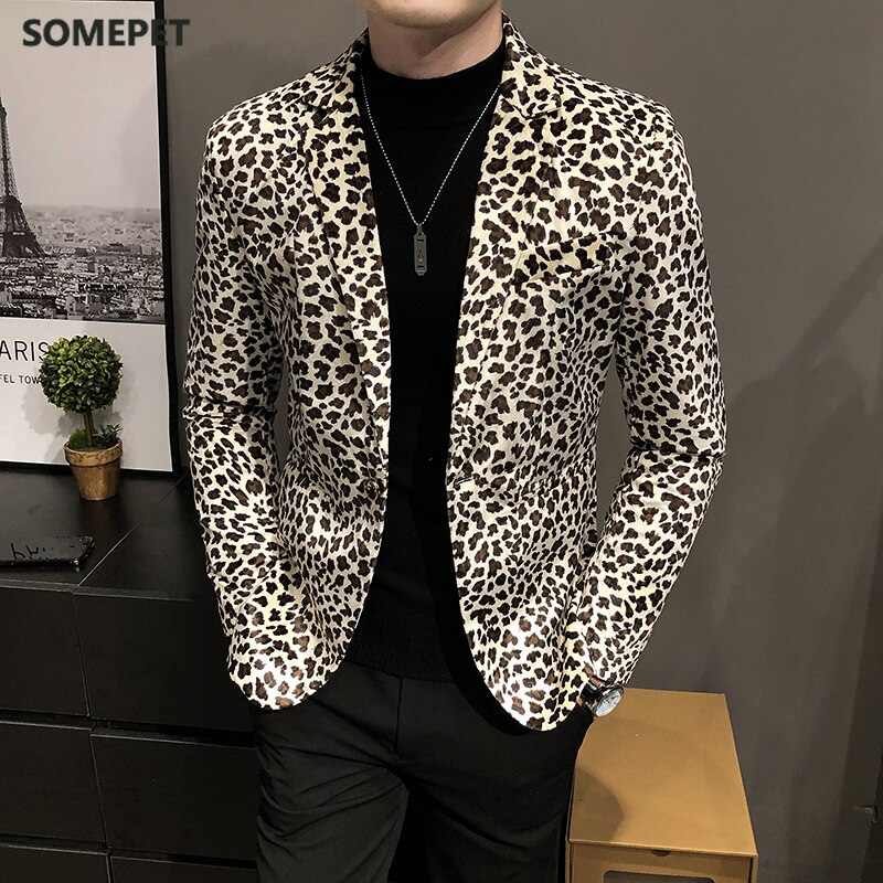 Leopard Print Suit Jacket Men Casual Slim Men amp Clothing Velvet Blazer Nightclub Dance Party Clothing