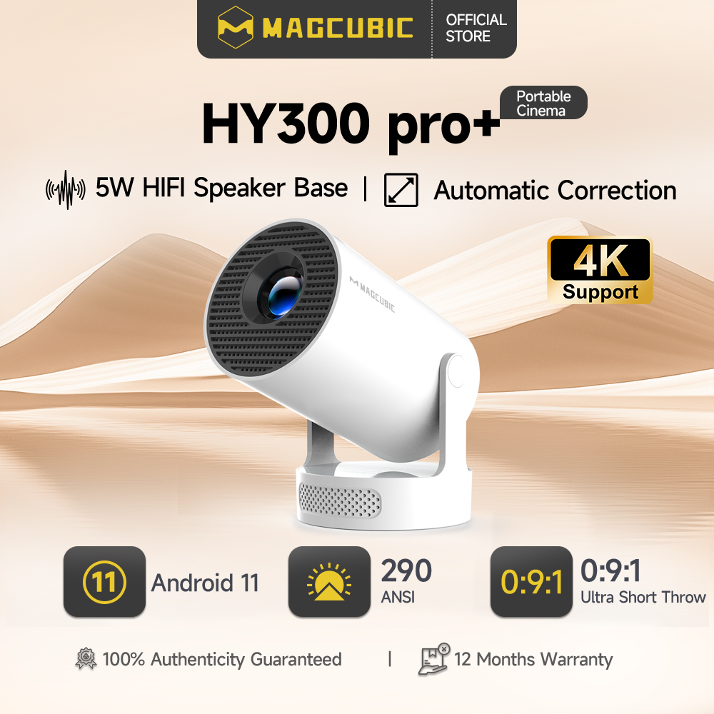 Magcubic HY300 Pro + Ultra Projector 4K 720P Portable Projector with WiFi 6 BT5.4 Auto Vertical Keystone 5W Speaker 180 Rotation