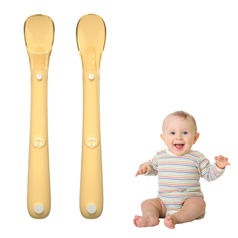 Juego de vajilla de silicona para niños gemelos, cucharas de alimentación con caja portátil, herramientas de alimentación, 2 piezas