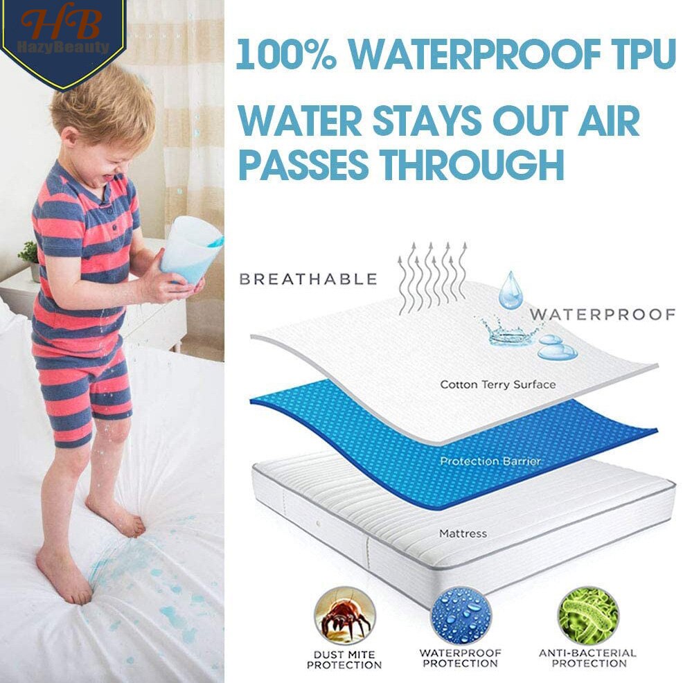 160x200cm Hypoallergenic Waterproof Mattress Cover King Size Luxury Terry Cotton Mattress Protector Sheet for Bed