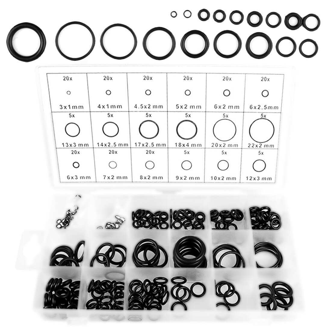 225 stücke O-Ring Washer Dichtungen Sortiment O-ringe Nitril Washer Auto Dichtungen Regendichtheit Gummi Ring Mit Plactic box Kit Set
