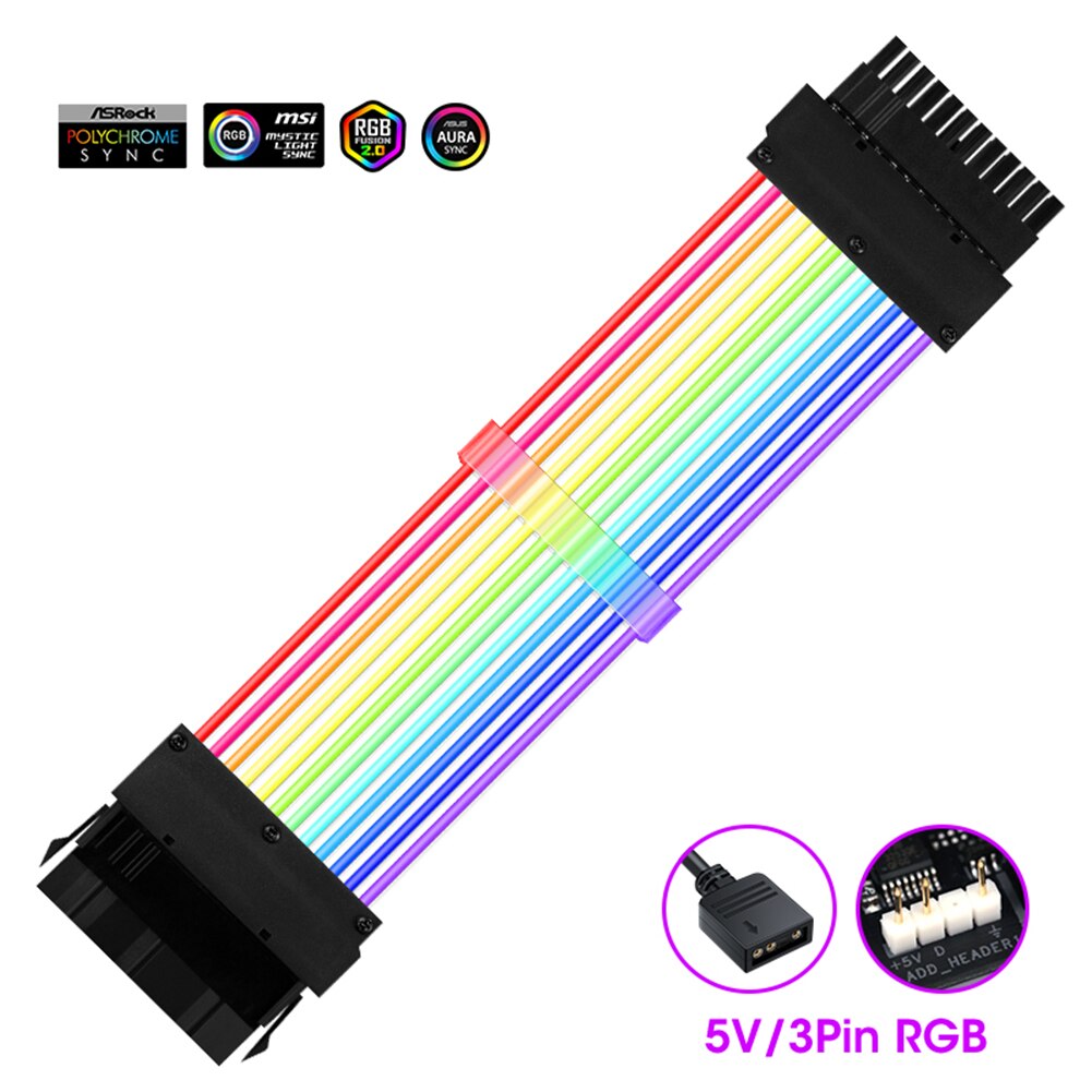 PSU Power Extension Cable RGB ATX 24Pin GPU 8Pin Triple Streamer PCI-E 6+2Pin Dual Rainbow Cord 5V Sync PC Case Decoration
