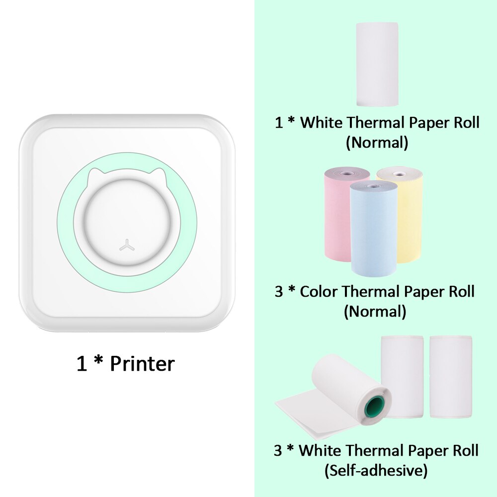 VIP LINK Pocket Thermal Printer Portable 200dpi Photo Label Memo List Printing Wireless Printer: Green Set 4