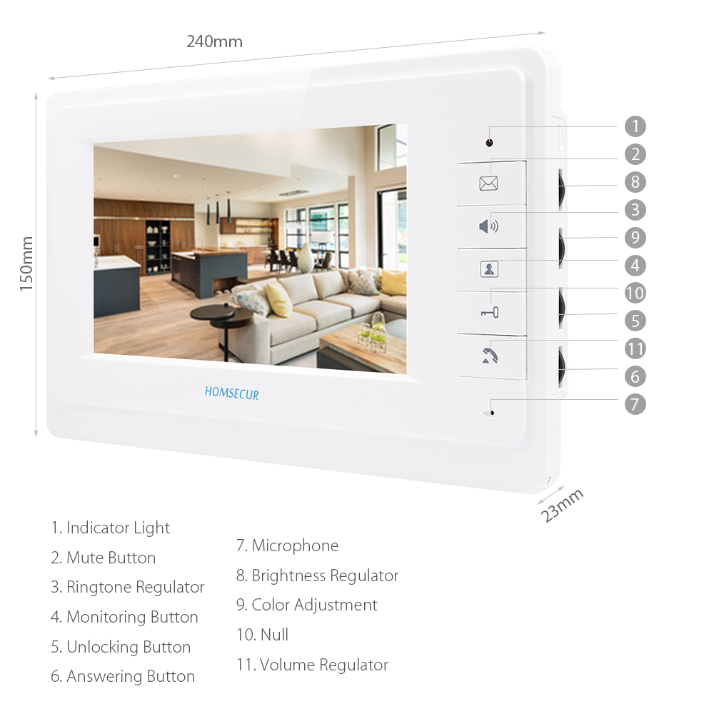 HOMSECUR 4-Wire 7inch Video Door Intercom Apartment System with 2 Monitors 1 Outdoor Camera 20pcs RFID Keyfob Included