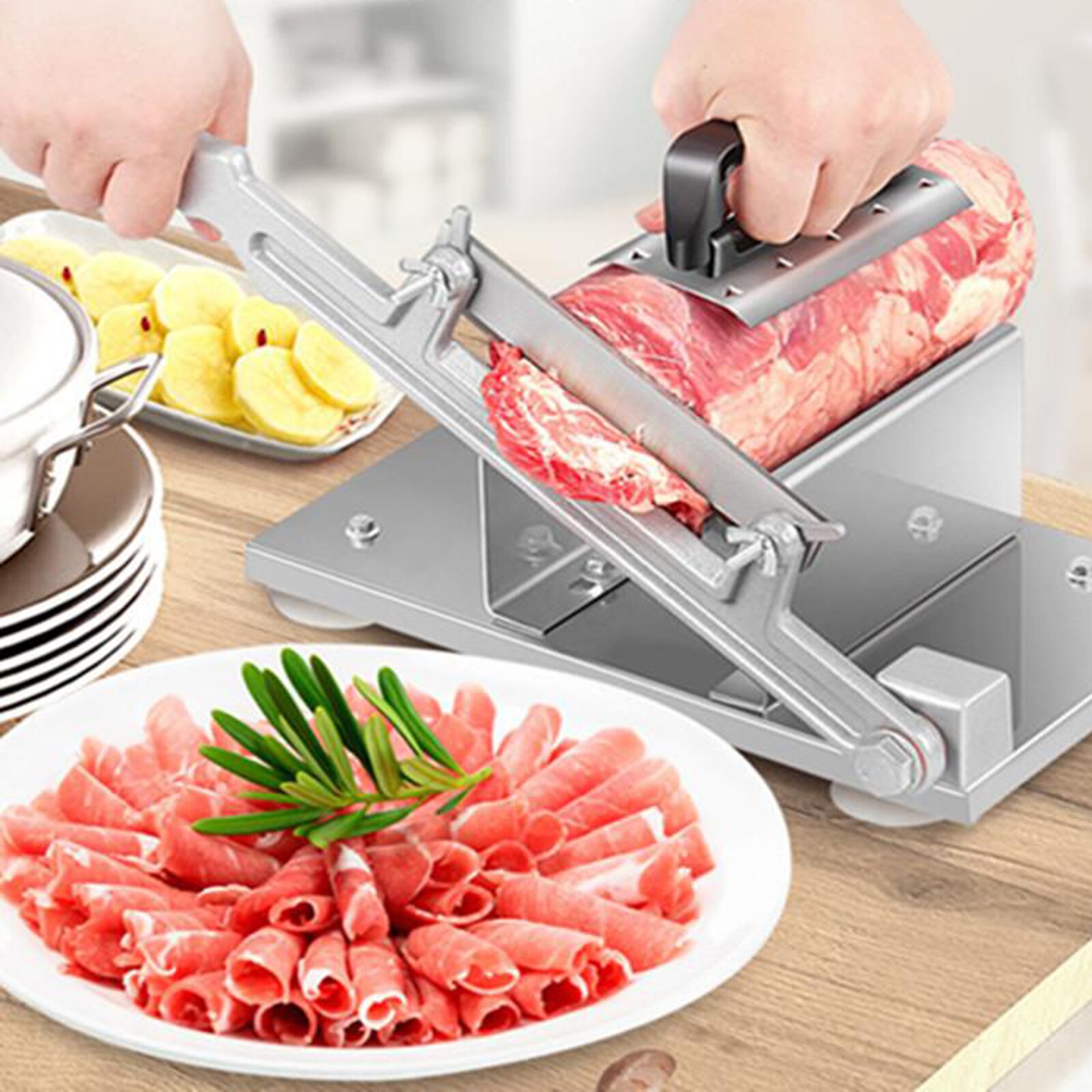 Manual Meat Slicer Chicken Duck Fish Lamb Meat Chopper Slice Cutting Machine, 0.3-8mm Adjustable