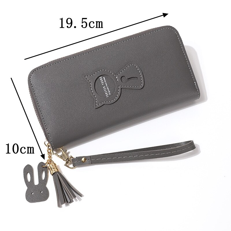 Women Wallet PU Leather Card Holder Coin Purses Zipper Long Female Wallet Cat Applique Cellphone Bag Lady