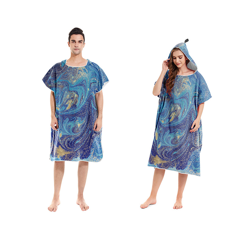 Microfiber Bath Towels Marble Pattern Changing Beach Poncho Hooded Bathrobe Cloaks for Swimming Pool Gym Fitness Bath Towels