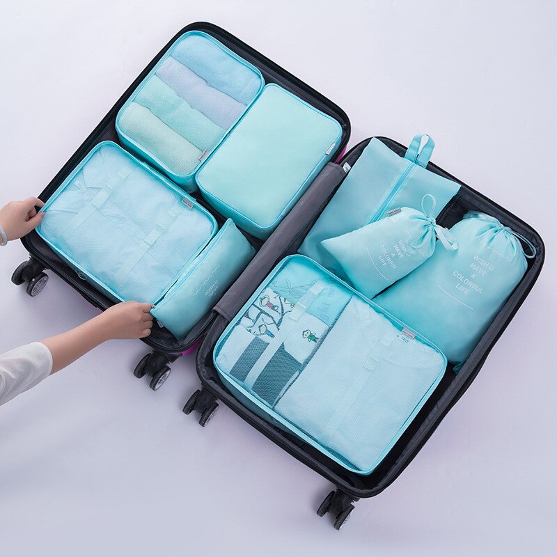 8 Uds Set viaje equipaje organizador bolsa impermeable viajes accesorios embalaje cubos maleta organizador para bolsas de almacenamiento para ropa: A08