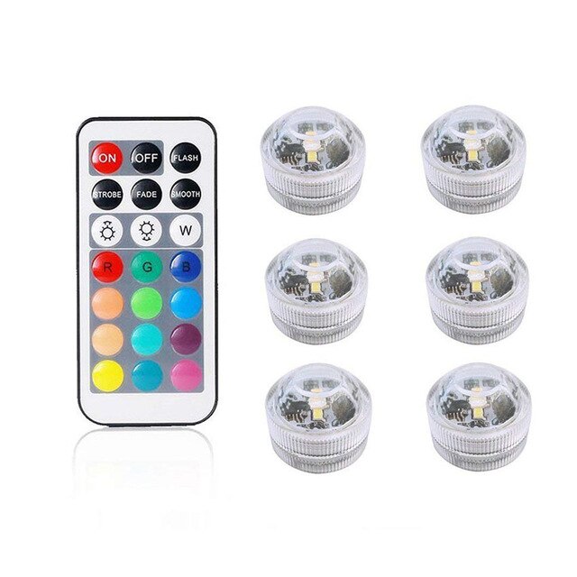 IP68 Waterproof Battery Operated Multi Color Submersible LED Underwater Light for Fish Tank Pond Swimming Pool Wedding Party: 1 remote 6 lamp