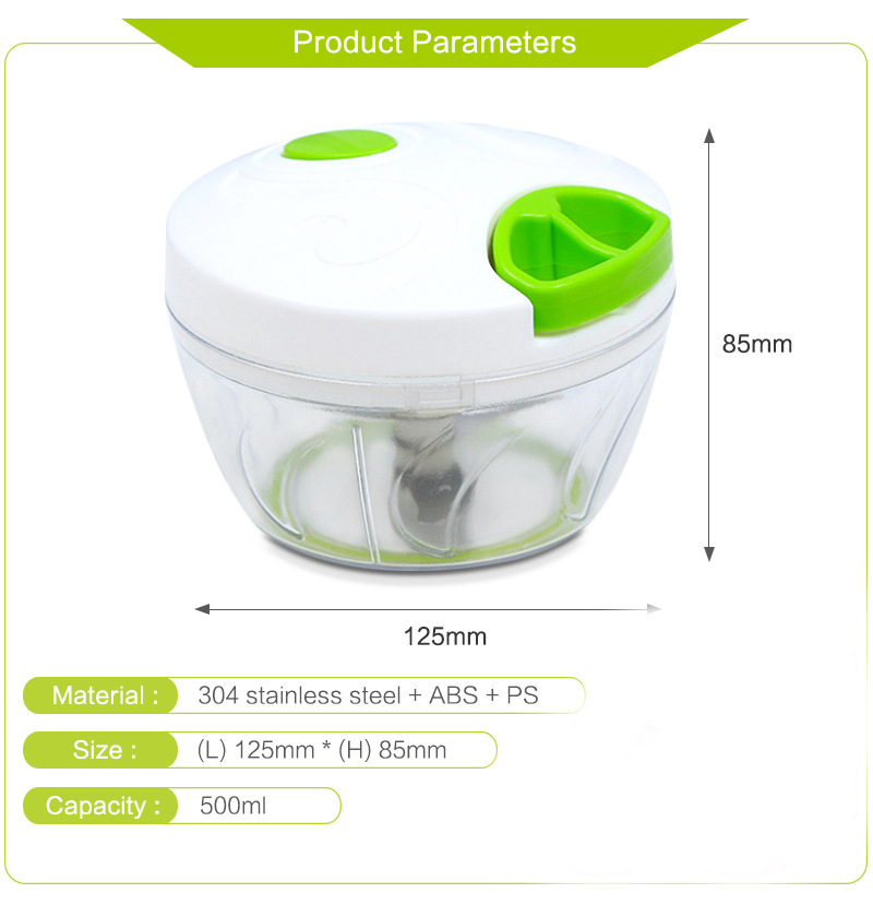 Multifunksjon løk nøttekvern kjøttkvern blender mikser manuell frukt grønnsakshakker håndtrekk matkutter rustfritt stål