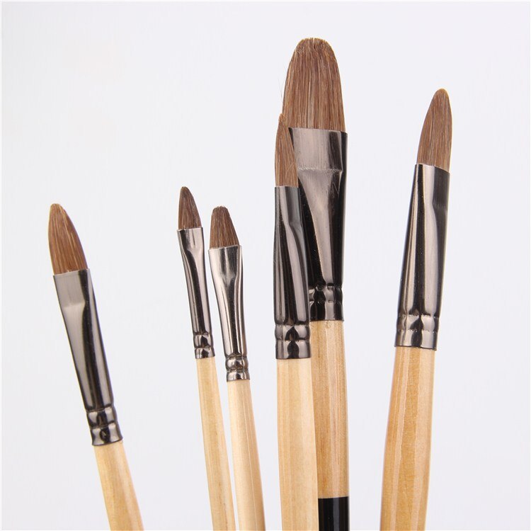 Pinceau de peinture à l'huile en crin de cheval de , 6 pièces, pinceau de peinture à l'huile pour artiste, pointe de langue, peintures acryliques, même nombre, stylo de rangée, papeterie pour étudiant