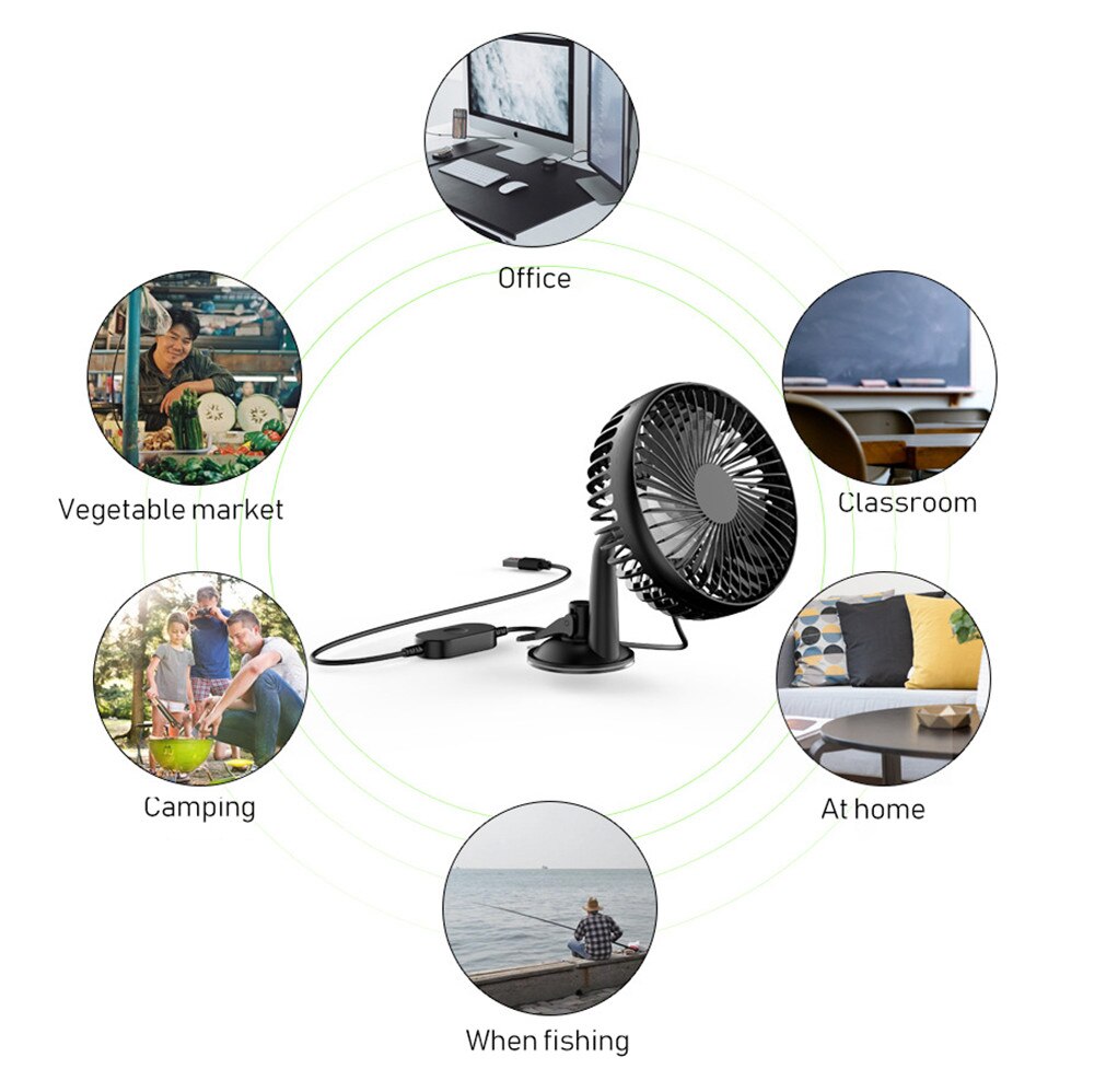 Black Suction Cup Single Head 5.5 Inch Car Fan 12V24V Universal Large Wind Three Speed Control USB Car Cooling Fan