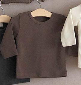 Lente Herfst Baby Boy Lange Mouw T Shirts Baby Meisjes Katoen Dieptepunt Tops Peuter Effen T-shirt Baby Kleding Kinderen tee: brown / 12M  80cm