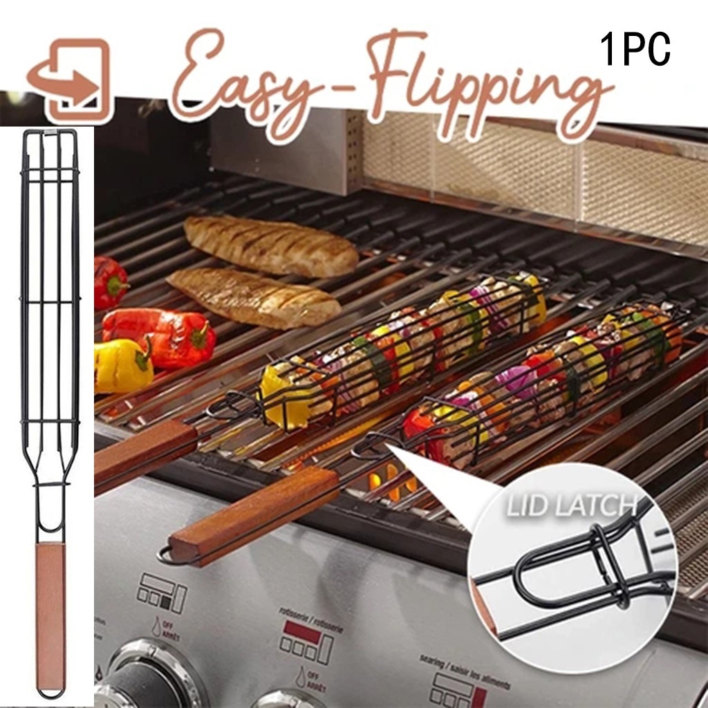 Portable Bbq Grilling Basket Nonstick Barbecue Grill Basket Tools Stainless Steel Mesh Barbecue Kitchen Tools Easy Kebab