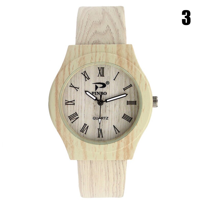 Mannen Vrouwen Quartz Horloge Pu Leer Hout Patroon Horloge Student Sport Casual Horloges NOV99: Color 3