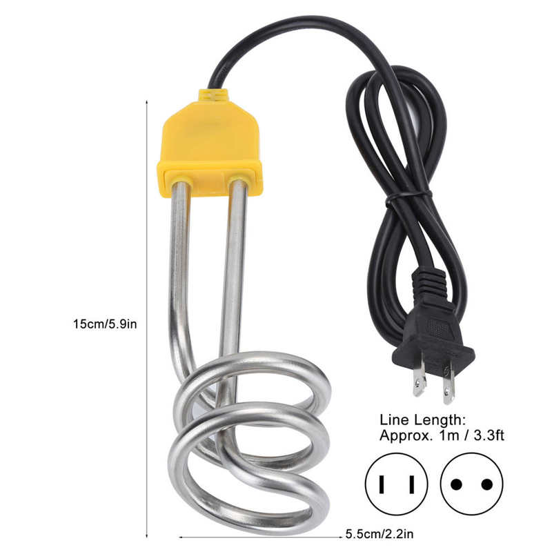 1500W Stainless Steel Immersion Heater Tankless Water Heating Element Portable Travel Instant Electric Water Heater With 1m Line
