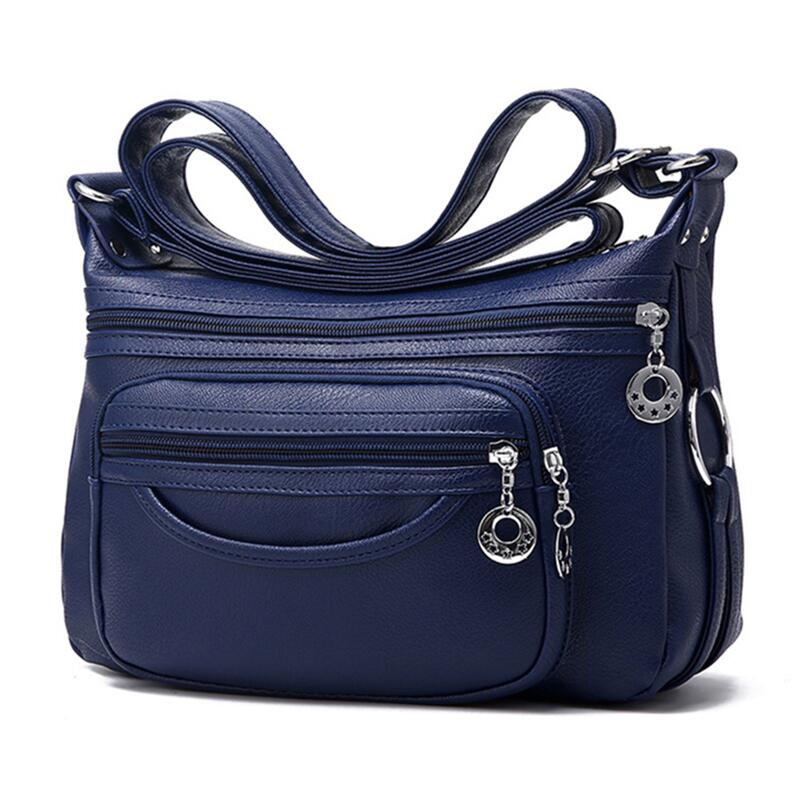 Lanzhixin dames casual crossbody tassen dames messenger bags zacht gewassen pu leren schoudertas dames handtas rits: Donkerblauw