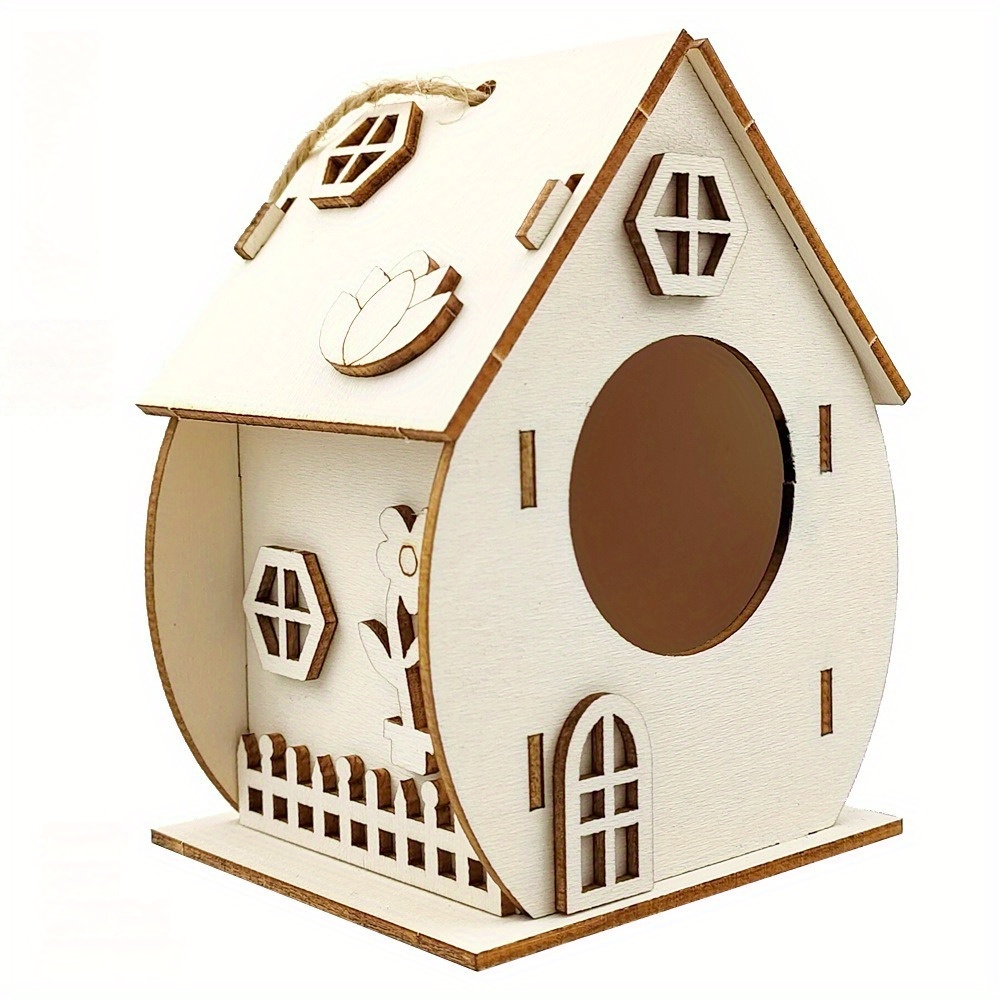 Kit de Casa de pájaros de Madera rústica, Nido de Pájaros de Graffiti , casa de pájaros de madera con cuerda colgante, decoración al aire libre, decoración de jardín decorativa: Gris claro