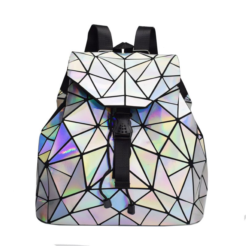 Rugzakken Vrouwen Geometrische Lichtgevende Rugzakken School Rooster Holografische Rugzak PU Leer Vrouwelijke Tassen Meisje Student Travel Bag: Colorful