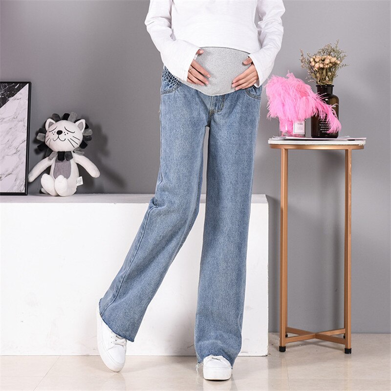 Maternity Women Pants Autumn Jeans Denim Full Length Boot Cut Adjustable Elastic Waist Pants Pregnancy Belly Care Trousers