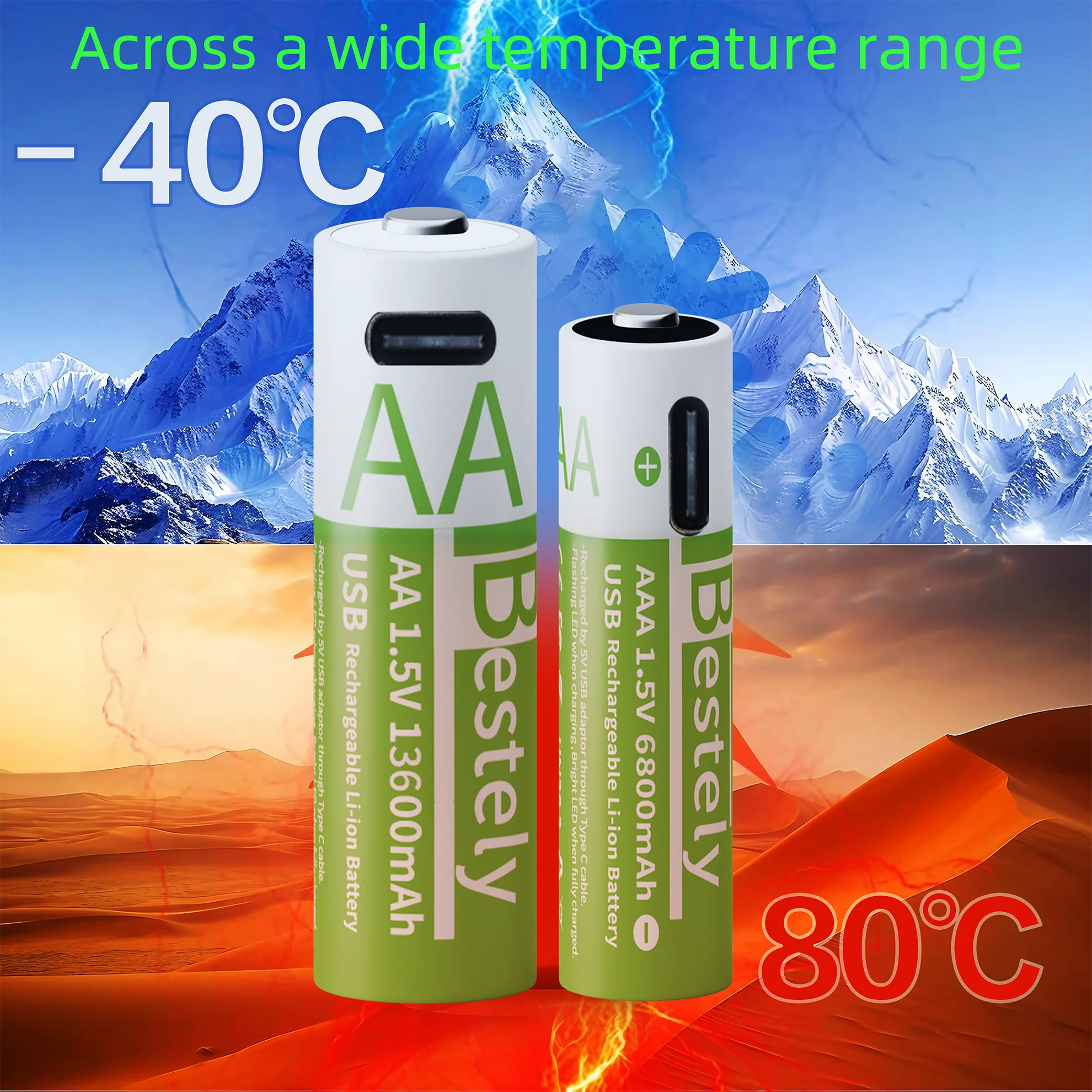 Neue 1,5 V AAA 6800 mAh + AA 13600 mAh wiederaufladbare Lithium-Batterien Schnelllade-USB-Li-Ionen-Akku 2000 Zyklen mit USB-C-Kabel