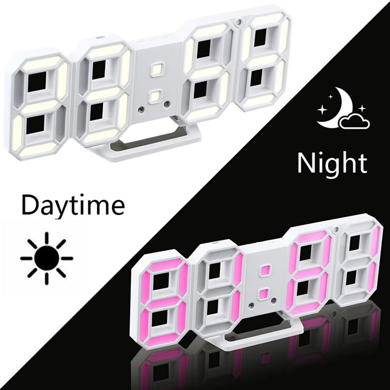 Newest Color Changeable LED Wall Clock 3D Modern Digital Desktop Alarm Clock Home Living Room Office Table Desk Night Light: Pink