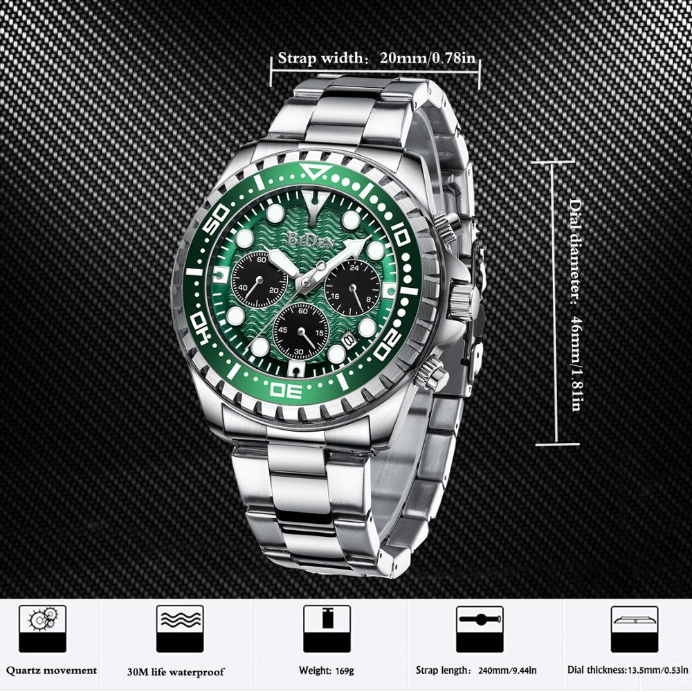 BIDEN-relojes de lujo para hombre, reloj deportivo Masculino con fecha, resistente al agua, de pulsera de cuarzo y caja,