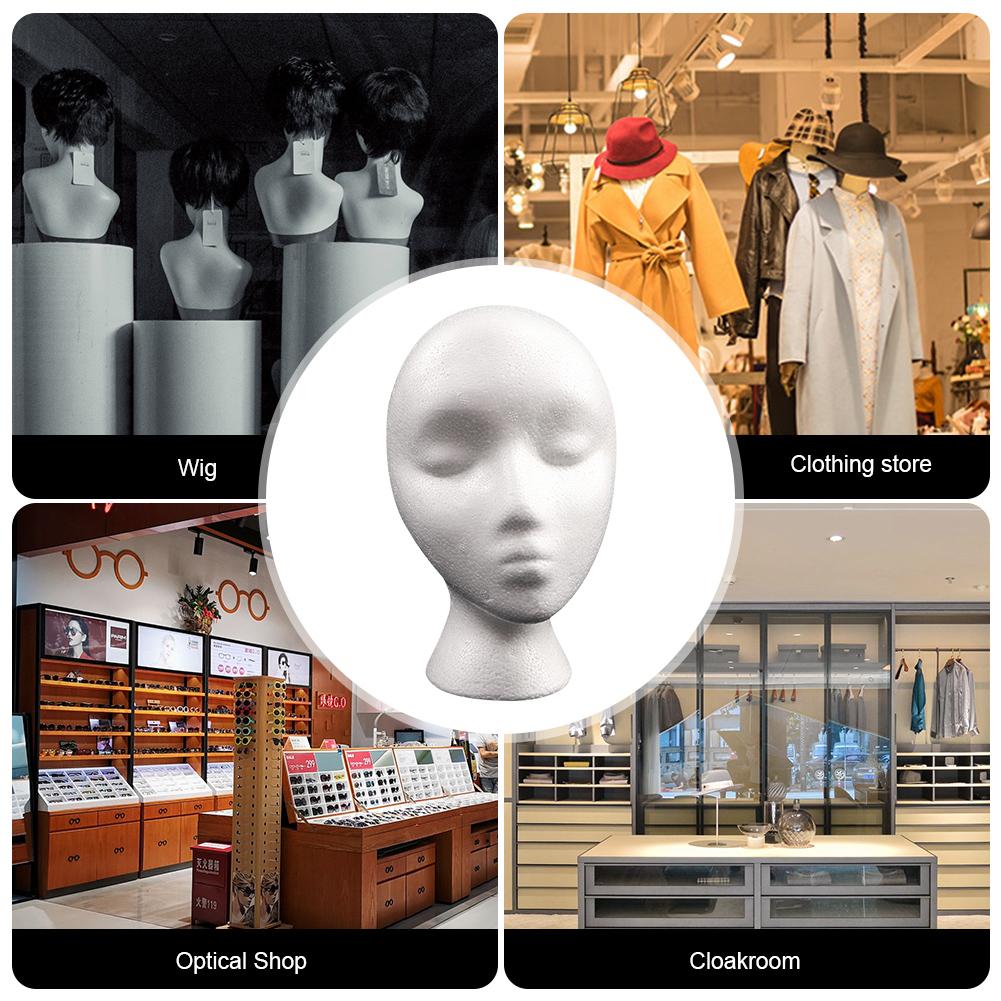 Tête de mannequin en mousse de polystyrène pour femme, chapeau, lunettes, présentoir de perruque, support T1 pour salon de coiffure, 1 pièce, 2 pièces