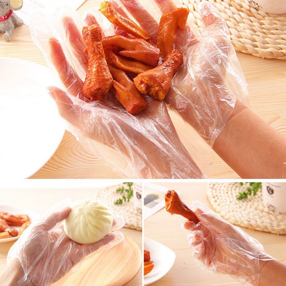 Guantes desechables 100, guantes de Frutas de plástico de comida individual, guantes transparentes de PE respetuosos con el medio ambiente para restaurante o barbacoa, accesorios de cocina y jardín guantes plastico