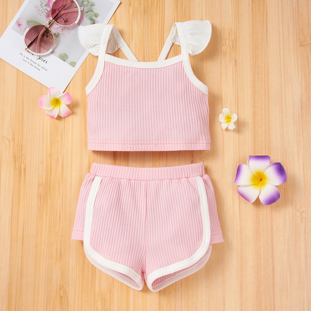 0-18M Ruches Meisjes Kleding Set Zachte Leuke Mouwloze Tops Shorts 2 Stuks Zomer Baby Meisjes Kleding Outfits: Roze / 6m