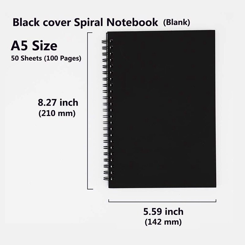 5 pezzi A5 quaderno a spirale nero quaderno di schizzi in bianco confezione di diario non rigata carta bianca spessa 50 fogli 100 pagine sfoderate