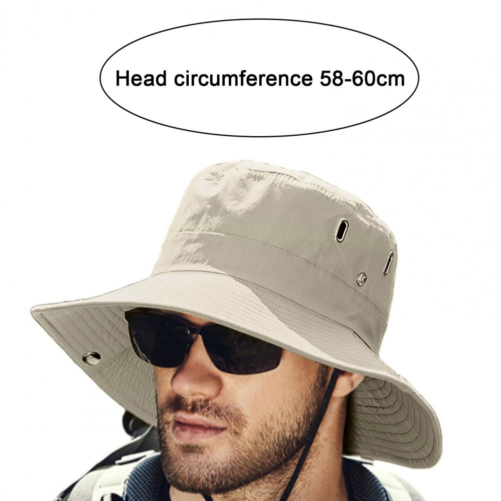 Summer Men Sun Hat Anti UV Sun Windproof Strap Wide Brim Bucket Hat Foldable Portable Travel Cap Fisherman Hat