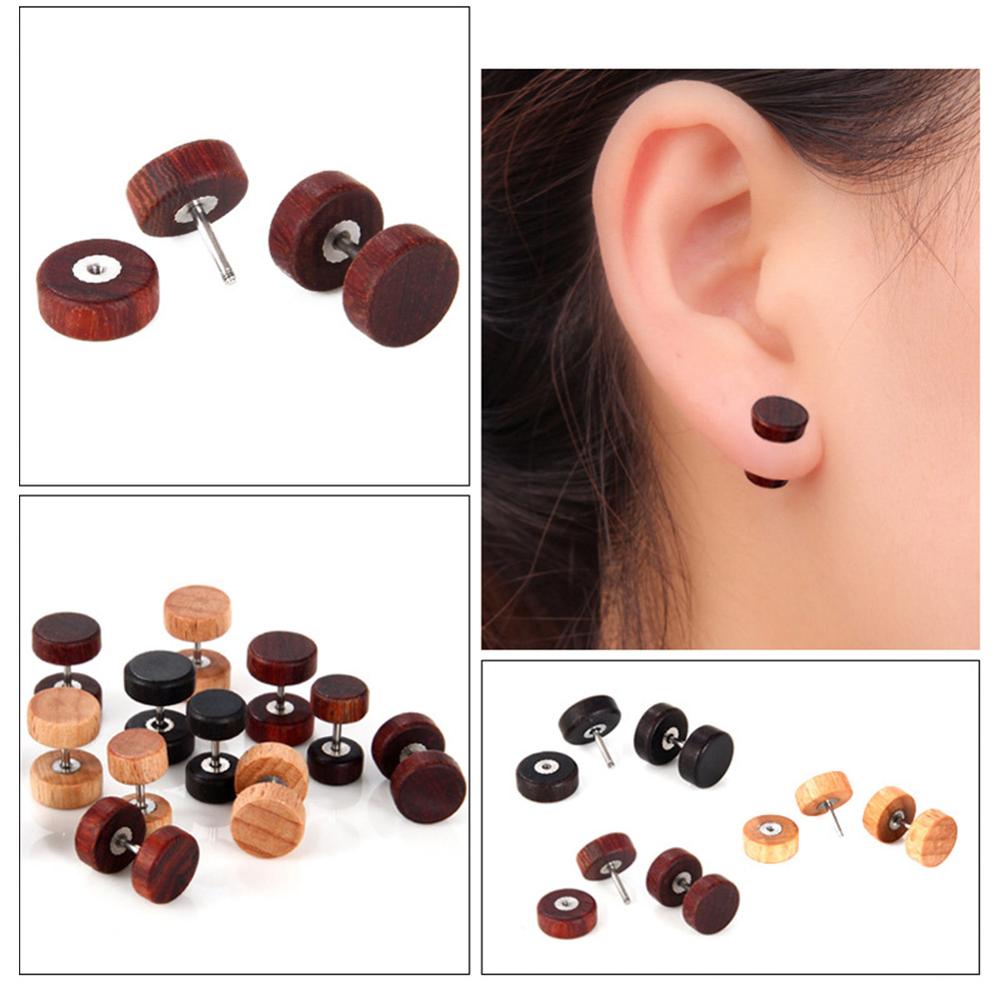 1 pc Natural Wooden Ear Studs Earnings For Women Men Wood Round Dumbbell Piercing Punk Earrings Stud