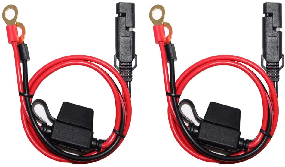 [2 pacote] 2ft motocicleta carregador de bateria cabo, sae para o anel terminal de desconexão rápida montagem cabo de extensão,