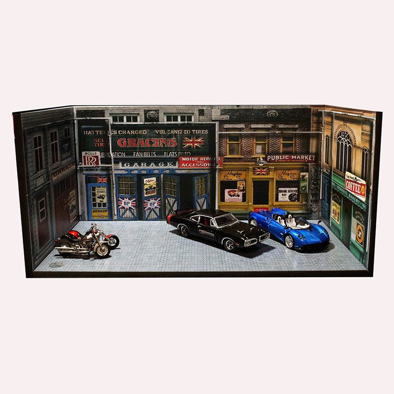 1/64 Garage Parkplatz Straße Szene Schießen Bord Diorama Geeignet für druckguss Auto Modell Sammlung Anzeige